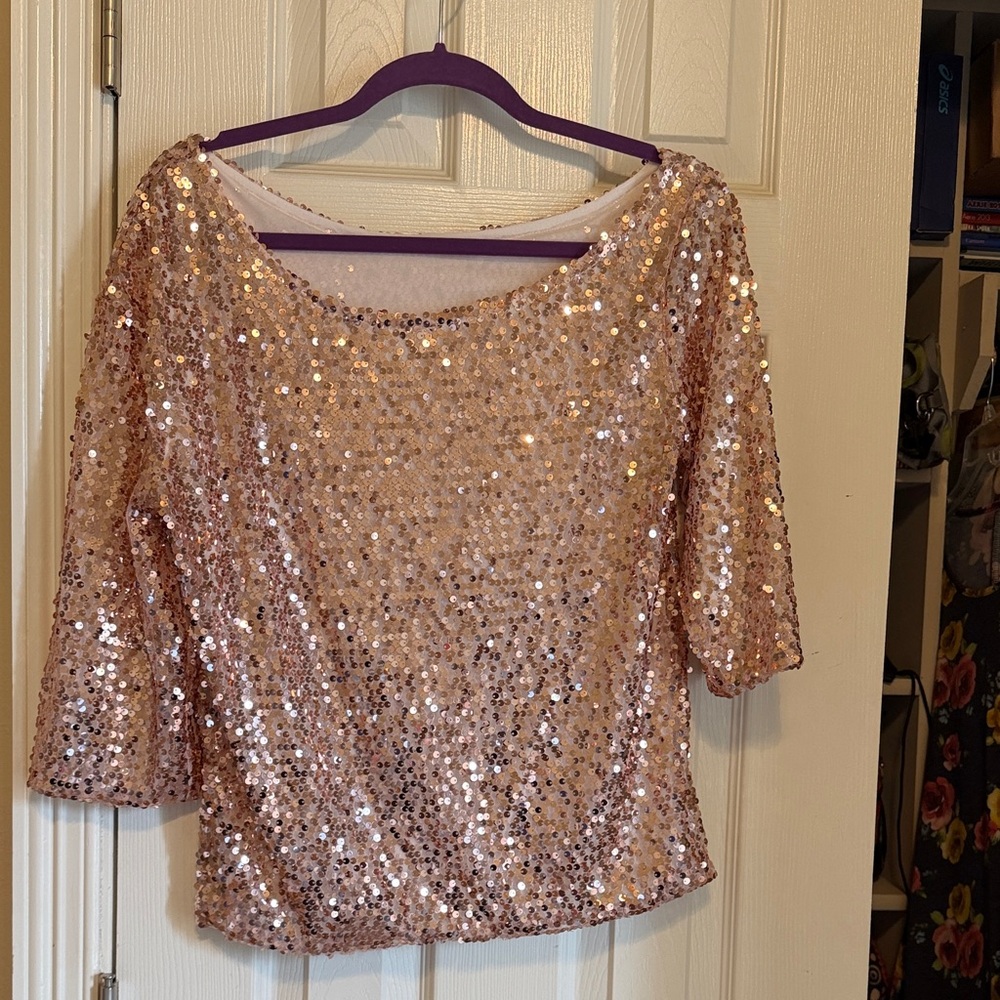 Elegant Sequin Women's Blouse - Rose Gold